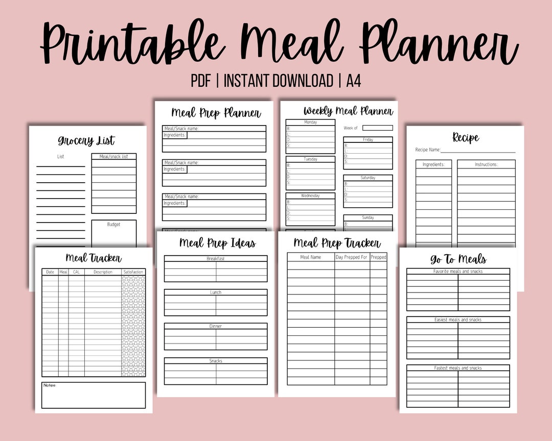 Printable Meal Planner PDF Meal Prep Planner Meal - Etsy