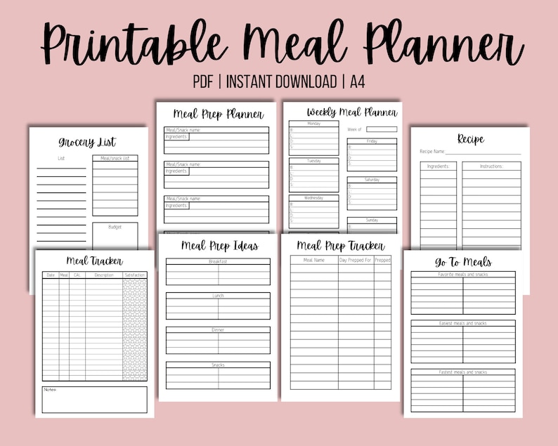 Printable Meal Planner PDF Meal Prep Planner Meal - Etsy