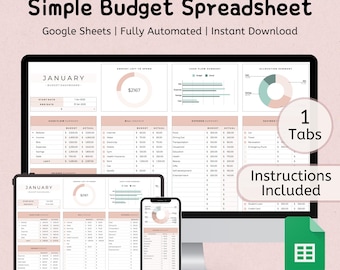 Budget Planner for Google Sheets | Monthly Budget Spreadsheet | Simple Weekly, Biweekly Budget Tracker | Paycheck Budgeting | Bill Tracker