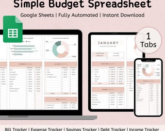 Budget Planner for Google Sheets | Monthly Budget Spreadsheet | Simple Weekly, Biweekly Budget Tracker | Paycheck Budgeting | Bill Tracker