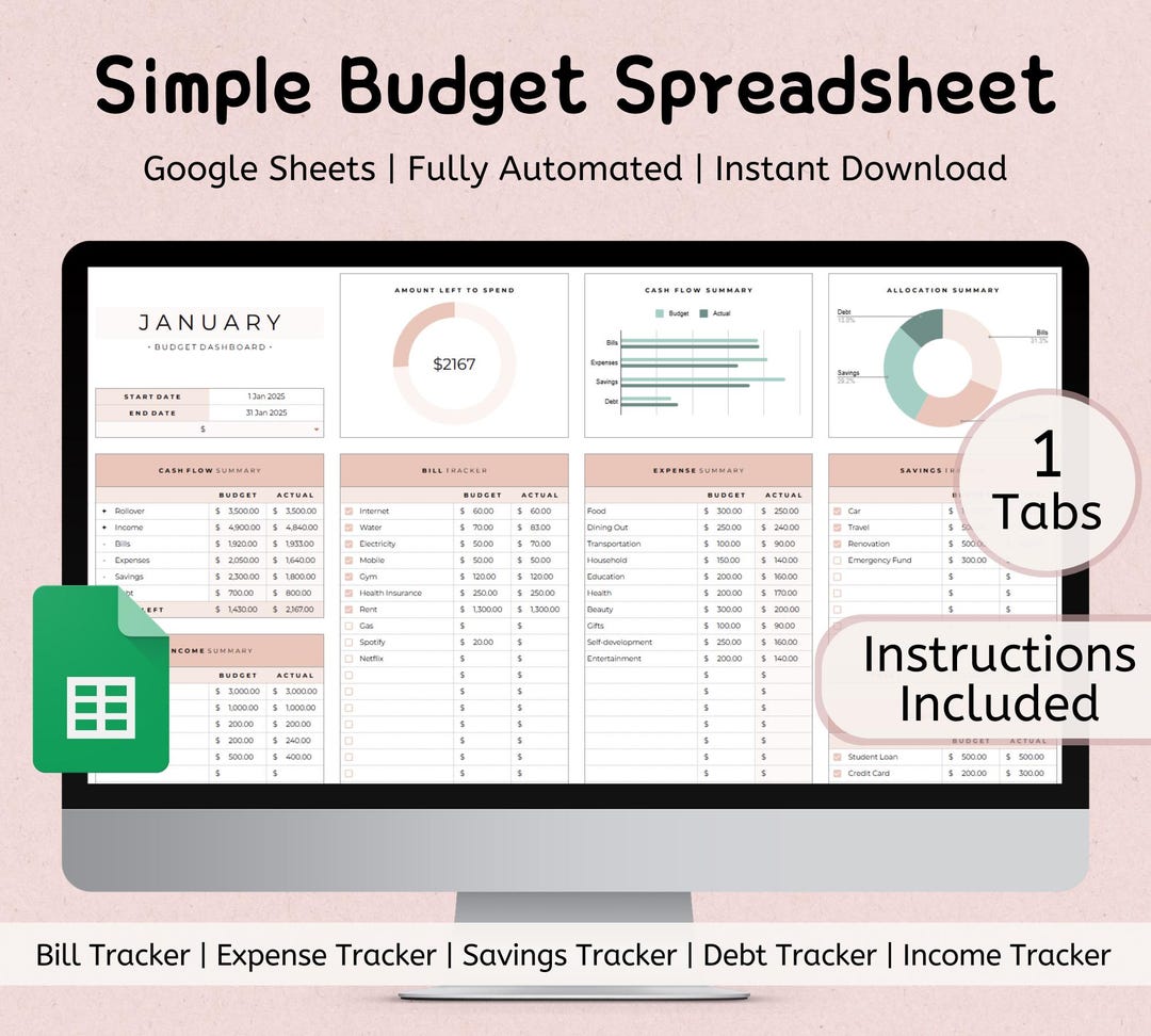 Budget Planner for Google Sheets | Monthly Budget Spreadsheet | Simple ...