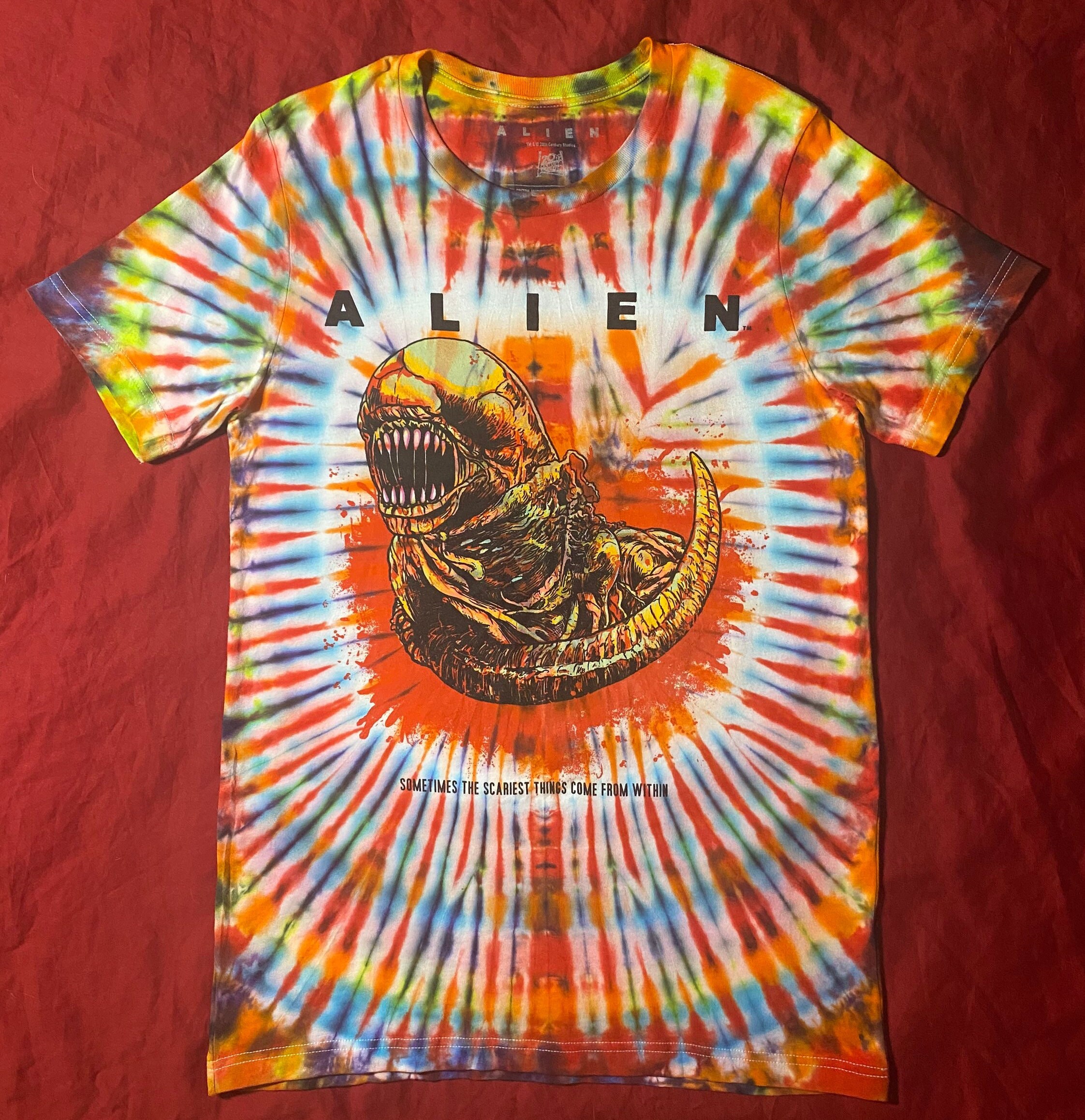 alien-chestburster-tie-dye-graphic-shirt-etsy