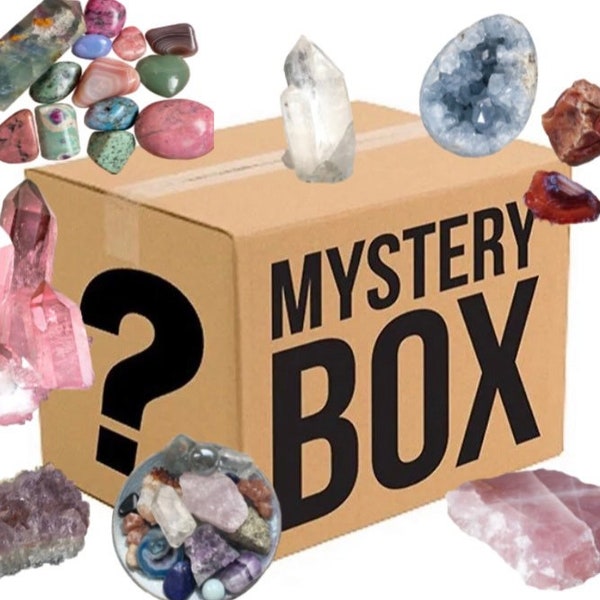 Crystal Mystery Box, Mystery Bag, Tumbled stone surprise box. Polished crystals, raw crystals, crystal carvings,  geodes, bracelet