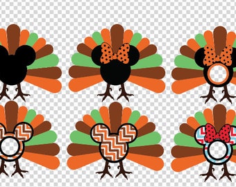 Mickey and Minnie Thanksgiving Heads Bundle SVG eps png