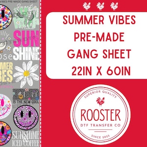 Summer Vibes Pre-Made Gang Sheet (22x60in), DTF Transfers, DTF Transfer Ready For Press, Summer Transfers - ships for FREE