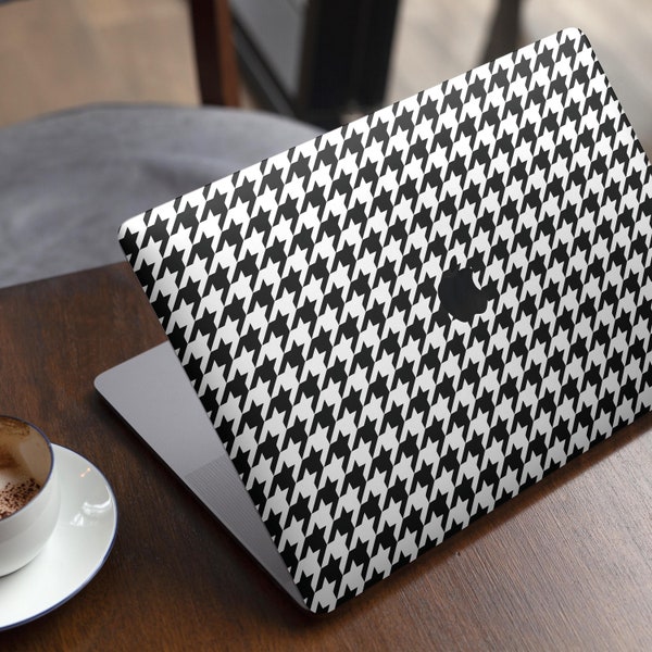 Black and White Houndstooth Pattern // Skin Decal Wrap Kit Compatible with the Apple MacBook Pro, Pro with Touch Bar or Air (11, 12, 13, 15