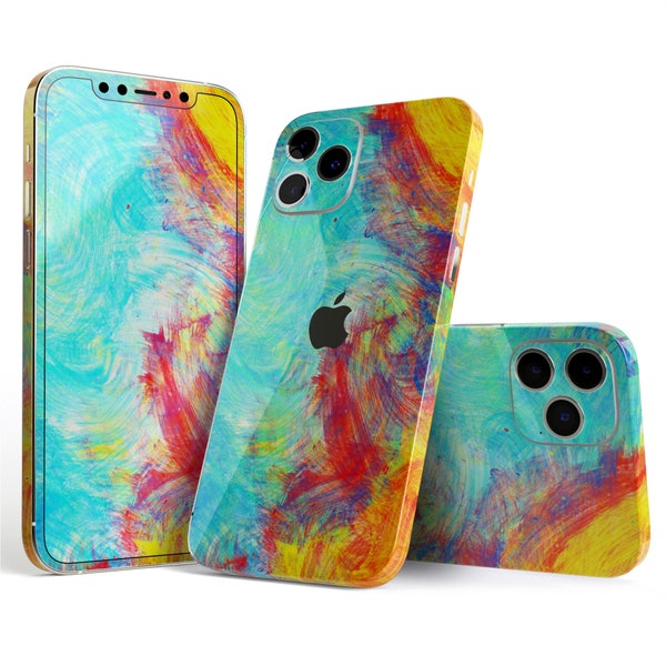 Vibrant Colored Messy Painted Canvas // Full-Body Skin Decal Wrap Cover for Apple iPhone 12, 12 Pro Max, Mini, 11, XR, XS, 7 or 8 Plus, SE