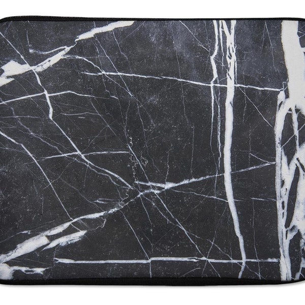 Natural Black & White Marble Stone // Zipper NeoPrene Sleeve Carrying Case for Laptops  Tablets