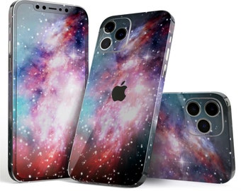 Colorful Neon Space Nebula // Protective Skin Decal Wrap Cover pour Apple iPhone 15, 15 Pro Max, 14, 13, 12, 11 (Tous les modèles!)