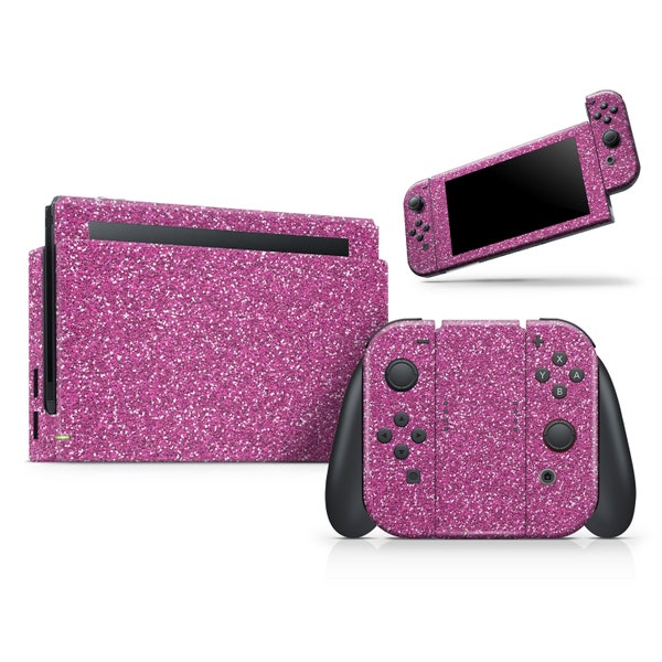 Sparkling Pink Ultra Metallic Glitter // Skin Decal Wrap for Nintendo Switch OLED Gaming Console, Dock, Joy-Cons, Pro Controller, Lite, 3ds