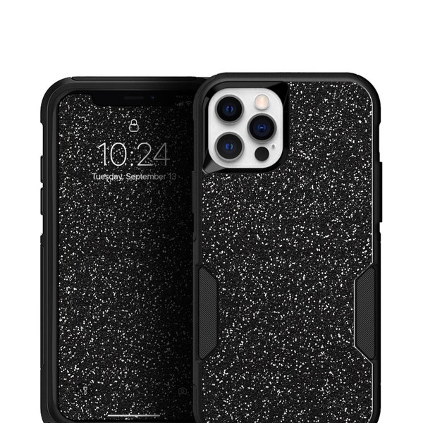 Sparkling Black Ultra Metallic Glitter // Decal Skin-Kit for iPhone 11, 12, XR, SE OtterBox Commuter, Defender or Symmetry Cases