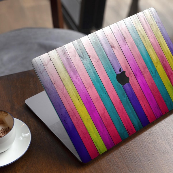 Vibrant Neon Colored Wood Strips // Skin Decal Wrap Kit Compatible with the Apple MacBook Pro, Pro with Touch Bar or Air (11, 12, 13, 15 &