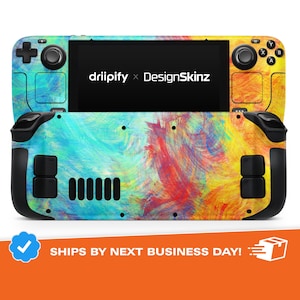 Vibrant Colored Messy Painted Canvas // Protective Skin Decal Wrap Cover Kit for the Valve Steam Deck Console Gaming Device and Trackpad