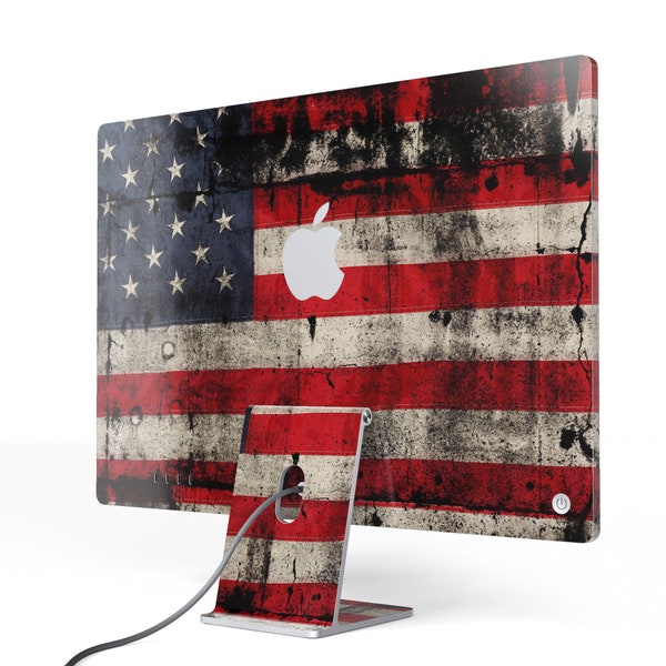 American Distressed Flag Panel // Full Body Skin Decal Wrap Kit Compatible with Apple iMac 24", 27" or 21" Computer Monitor Case & Stand