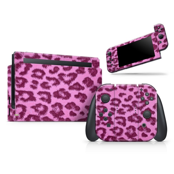 Neon Pink Cheetah Animal Print // Skin Decal Wrap for Nintendo Switch OLED Gaming Console, Dock, Joy-Cons, Pro Controller, Lite, 3ds xl,
