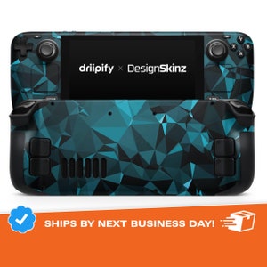 Turquoise and Black Geometric Triangles // Protective Skin Decal Wrap Cover Kit for the Valve Steam Deck Console Gaming Device and Trackpad