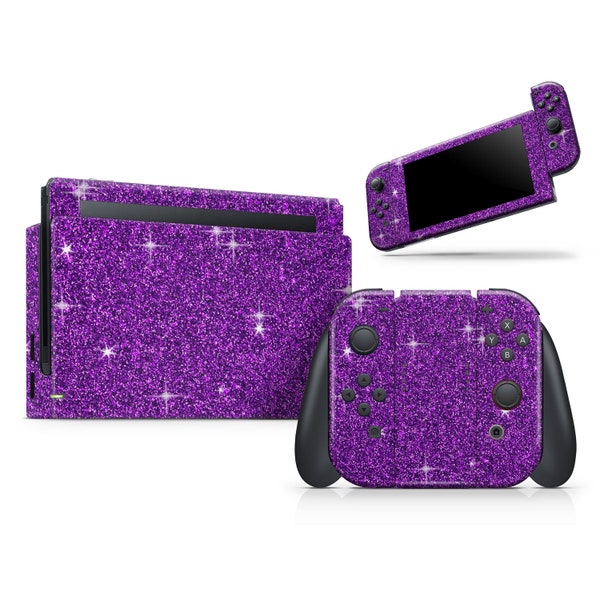 Sparkling Purple Ultra Metallic Glitter // Skin Decal Wrap for Nintendo Switch OLED Gaming Console, Dock, Joy-Cons, Pro Controller, Lite,