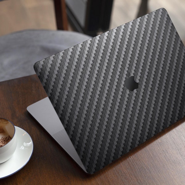 Textured Black Carbon Fiber // Skin Decal Wrap Kit Compatible with the Apple MacBook Pro, Pro with Touch Bar or Air (11, 12, 13, 15 & 16" -