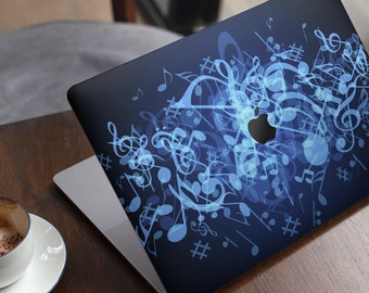 Glowing Blue Music Notes // Skin Decal Wrap Kit Compatible with the Apple MacBook Pro, Pro with Touch Bar or Air (11, 12, 13, 15 & 16" -