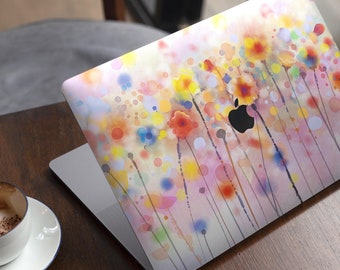 Drizzle Watercolor Flowers V1 // Skin Decal Wrap Kit Compatible with the Apple MacBook Pro, Pro with Touch Bar or Air (11, 12, 13, 15 & 16"
