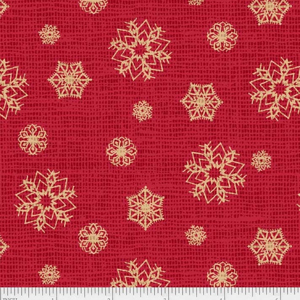 P&B Textiles - Postcard Holiday - POHO 4442 R - Tan Snowflakes on Red