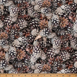 May include: A close-up image of a pile of brown and gray pine cones. The pine cones are arranged in a random pattern and are all different sizes. The pine cones are a natural material and have a rough texture.