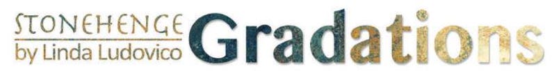 May include: Stonehenge by Linda Ludovico, a book title with a blue and gold textured design.