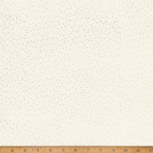 May include: White fabric with a subtle, speckled pattern of tiny gray dots. The fabric has a smooth, even texture.