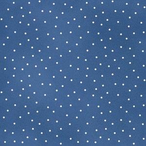 May include: A seamless pattern of white polka dots on a solid blue background.