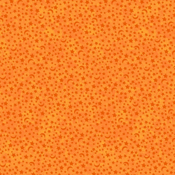 Clothworks - All Hallows Eve Moon & Stars - Y3823-33 Orange - Designed by Sue Zipkin - Fabric by the Yard