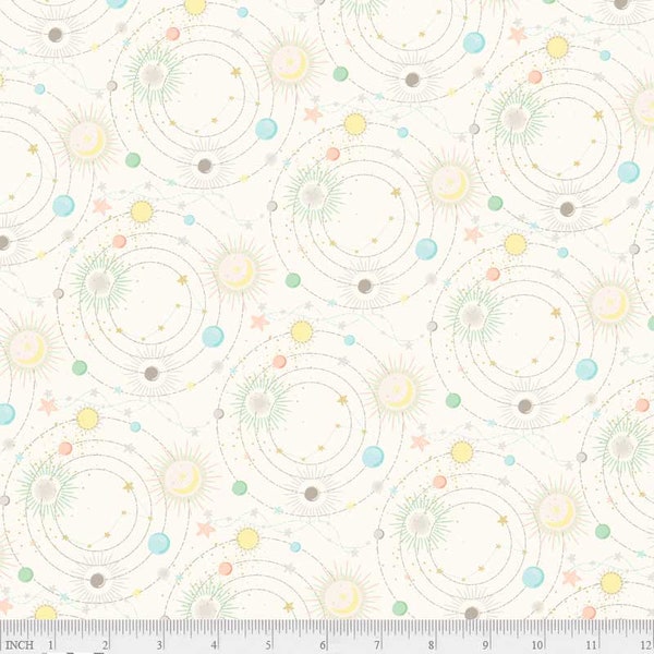 P&B Textiles - Star Bright - SBRI 4601 MU - Galaxy, Planets, Sun, Orbit on Cream