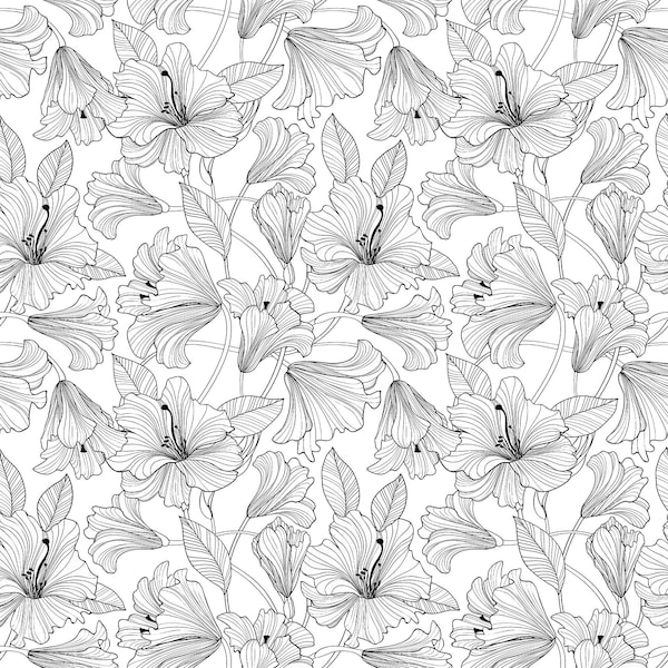 Northcott - 23912-99 - Simply Neutral 2 - Hibiscus Toss - White / Black- Fabric by the Yard