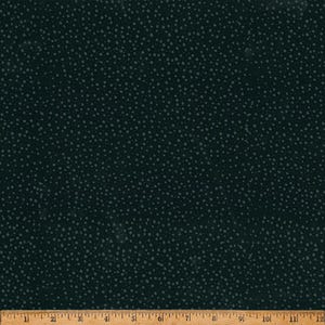 May include: A dark green fabric with a white polka dot pattern. The dots are small and evenly spaced.