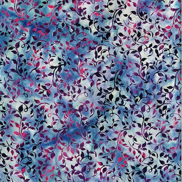 Hoffman - BALI Batik - T2380-694 - Swirl Leaf Wildflower - Fanciful Fuchsia - Fall Foliage and Colors - Vine with Small Leaves