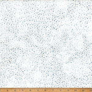 May include: White fabric with a scattered pattern of small, light blue dots.