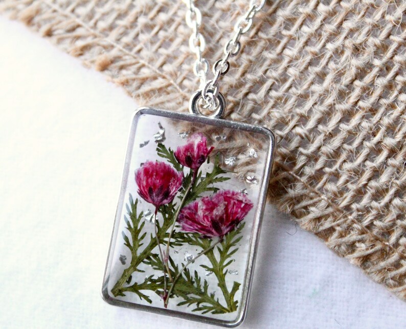 Pink Babys Breath Flower Necklace Pressed Flower Pendant Etsy