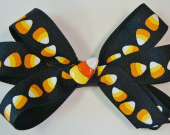 Halloween pinch clip hair bows candy corn and ghost