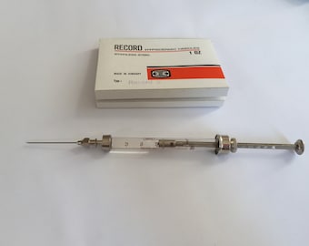 Vintage Medical MLW KIT ! 1 ml  NEW Glass Syringe  + 1 box Record Hypodermic Needles / old insulin syringe set  1960
