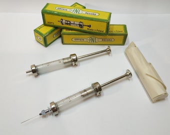 Vintage Medical tools - 2 ML / 1 Pc  GLASS SYRINGE Special Metal Antique veteran Old Metal Syringe !Gift : 1 pc needle! 1945- Brilliant Gift