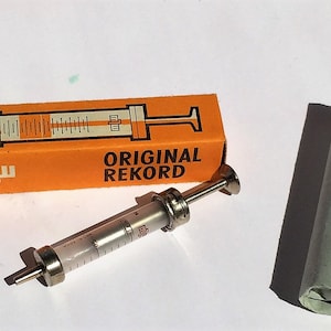 Antiques Medical 1 ML NEW Glass Syringe Record Hypodermic Metal tip MLW From : Germany gdr Reusable Antique Old Injekcion