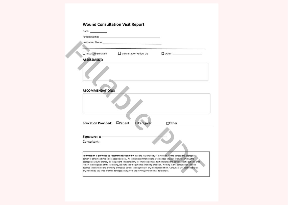 Wound Consult Printable Form - Etsy