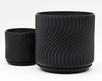 The Oceanside Planter in Matte Black - Drainage Hole and Tray - Modern Indoor Plant Pot - 3D Printed Gift - Succulent and Cactus Planter