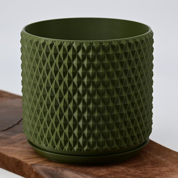 The Index Planter in Dark Green - Drainage Hole and Tray - Modern Indoor Plant Pot - 3D Printed Gift - Succulent and Cactus Planter