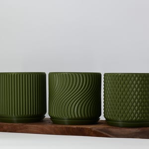 Three Planter Set - Drainage Holes and Trays - Modern Indoor Plant Pots - 3D Printed Gift - Succulent and Cactus Planters