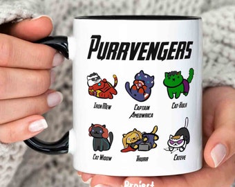 Taza Purrvengers, Regalo de papá mamá gato, Fanáticos de Marvel de los Vengadores, Copa de superhéroe, Regalo divertido para amantes de los gatos, Taza para amantes de las mascotas, Regalo del dueño del gato, Café lindo para gatos