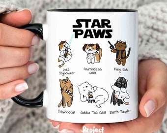 Taza de gato Star Paws, fanáticos de Star Wars, regalo divertido para amantes de los gatos, taza para amantes de las mascotas, regalo del dueño del gato, taza divertida y linda para gatos, regalo para mamá y papá, gato de Space Wars