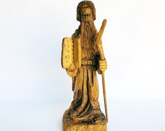 Vintage Moses Hand Carved Olive Wood Sculpture Exquisite Detail