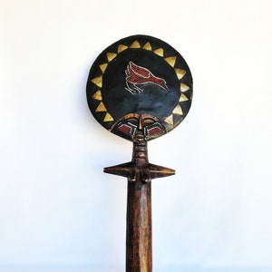 Vintage African Ashanti Akuaba Fertility Doll Hand Carved Painted and Bead Work Large Ghana Tribal Wood Sculpture