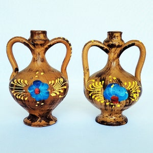 Vintage Italian Ceramic Vases with Hand Painted and Decorated Floral Pattern