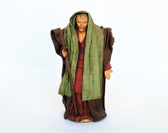 Santon Terracotta Figurine Old Man Carrying Staff Vintage